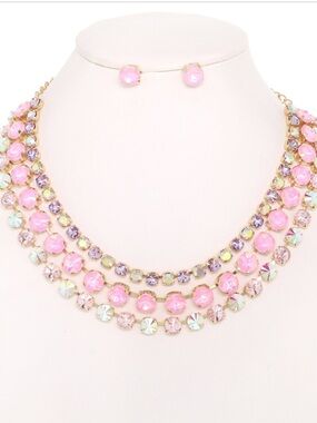 Pink Multi-Row Crystal Statement Necklace